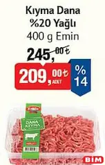 EMİN KIYMA DANA %20 YAĞLI 400 G